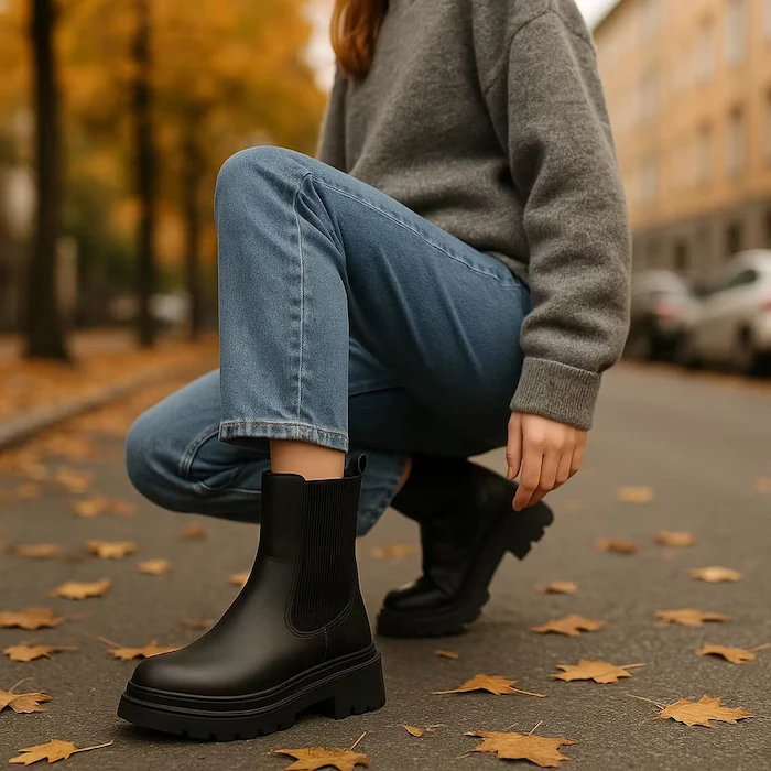 شلوار جین راسته و بوت چلسی 485748585