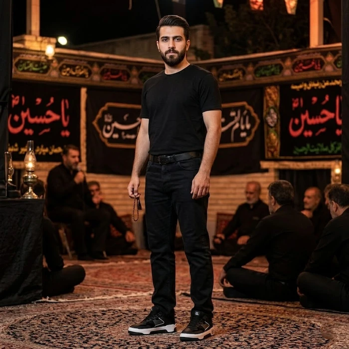 کتونی مشکی با تیشرت و شلوار جین مشکی3648